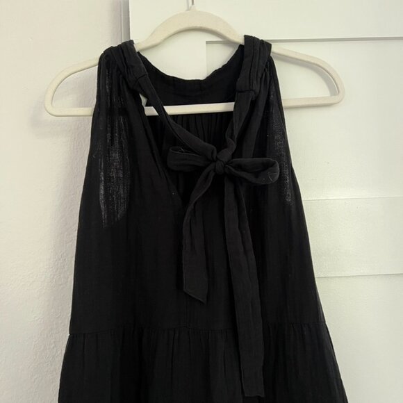 Gap Crinkle Gauze Halter Tiered Black Mini Dress Size M - Picture 4 of 7